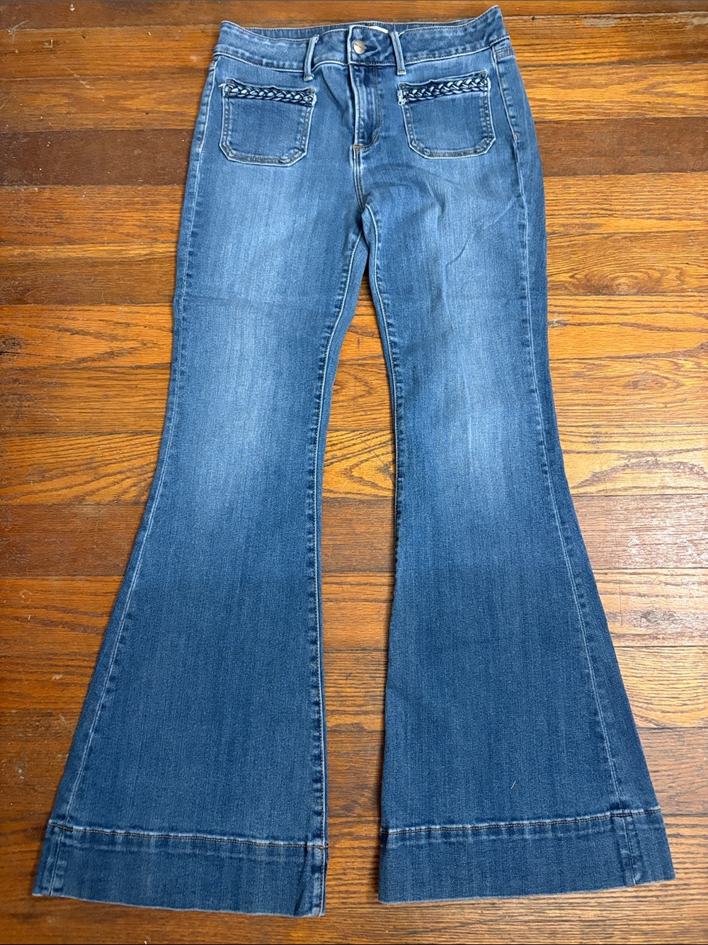 DRIFTWOOD Farrah Braided Pocket Flare Jeans Size 29 Medium Wash Boho Retro